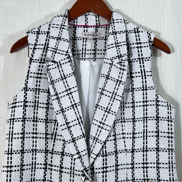 Nanette Lepore Black & White Woven Tweed Plaid One Button Blazer Vest Size M - Picture 11 of 14